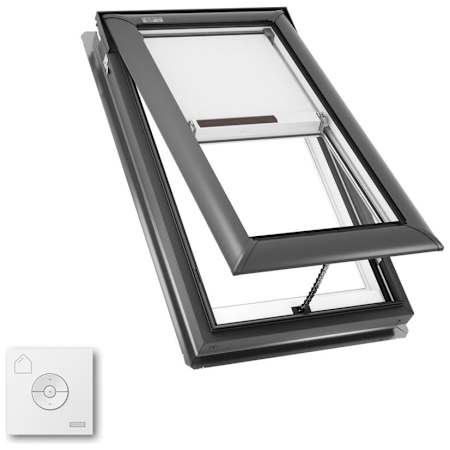 Velux VS Manual Venting Deck Mount Skylight, Laminated LowE3 Glass and Solar Room Darkening Shade - (Rough Opening: 21 in x 37-7/8 in) Gray Frame / Clear Glass