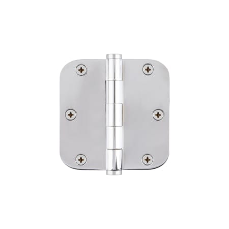 Viaggio 3.5" x 3.5" Solid Brass 5/8" Radius Corner Residential Mortise Butt Hinge with 6 Hole Arc Pattern and Button Tips Bright Chrome