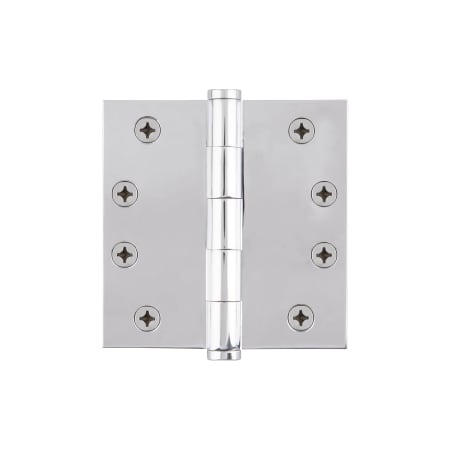 Viaggio 4" x 4" Solid Brass Square Corner Heavy Duty Mortise Loose Pin Butt Hinge with 8 Hole Template Arc Pattern and Button Tips Bright Chrome