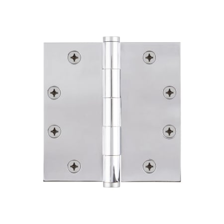 Viaggio 4.5" x 4.5" Solid Brass Square Corner Heavy Duty Mortise Loose Pin Butt Hinge with 8 Hole Template Arc Pattern and Button Tips Bright Chrome