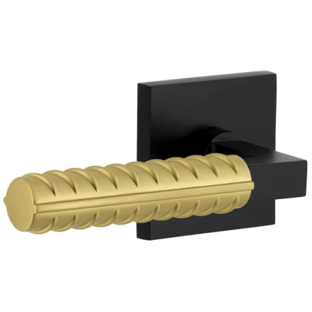 Viaggio Split Finish Left Handed Solid Brass Passage Door Lever Set with Contempo Rebar Lever and Quadrato Rose - 2-3/8" Backset Satin Black / Satin Brass