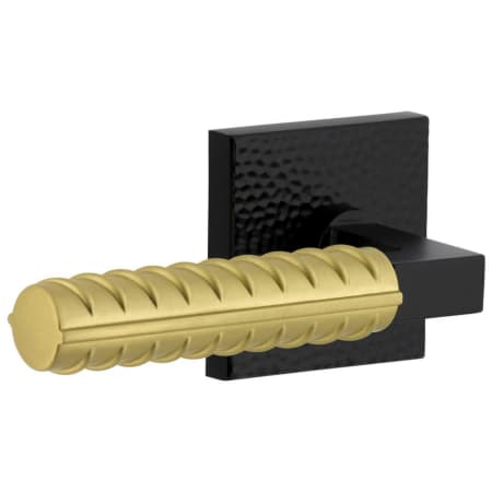 Viaggio Split Finish Left Handed Solid Brass Passage Door Lever Set with Contempo Rebar Lever and Quadrato Hammered Rose - 2-3/4" Backset Satin Black / Satin Brass