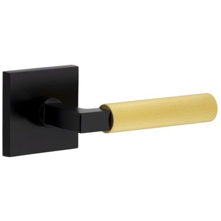 Viaggio Split Finish Right Handed Solid Brass Passage Door Lever Set with Contempo Fluted Lever and Quadrato Rose - 2-3/8" Backset Satin Black / Satin Brass