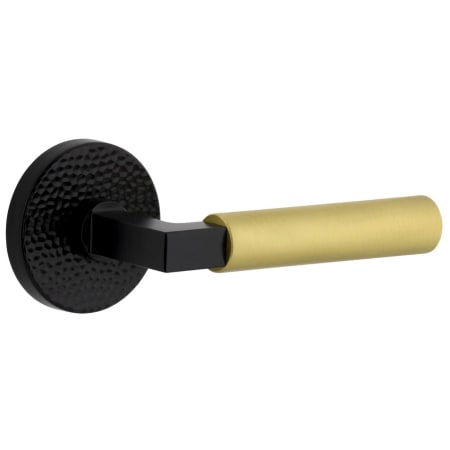 Viaggio Split Finish Right Handed Solid Brass Passage Door Lever Set with Contempo Lever and Circolo Hammered Rose - 2-3/8" Backset Satin Black / Satin Brass
