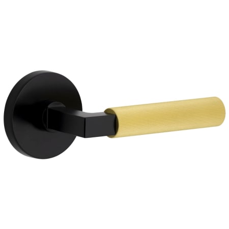 Viaggio Split Finish Right Handed Solid Brass Passage Door Lever Set with Contempo Fluted Lever and Circolo Rose - 2-3/4" Backset Satin Black / Satin Brass