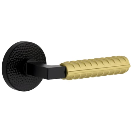 Viaggio Split Finish Right Handed Solid Brass Passage Door Lever Set with Contempo Rebar Lever and Circolo Hammered Rose - 2-3/4" Backset Satin Black / Satin Brass
