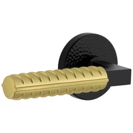 Viaggio Split Finish Left Handed Solid Brass Privacy Door Lever Set with Contempo Rebar Lever and Circolo Hammered Rose - 2-3/8" Backset Satin Black / Satin Brass