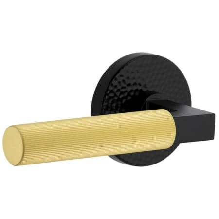 Viaggio Split Finish Left Handed Solid Brass Privacy Door Lever Set with Contempo Fluted Lever and Circolo Hammered Rose - 2-3/4" Backset Satin Black / Satin Brass