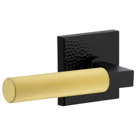 Viaggio Split Finish Left Handed Solid Brass Privacy Door Lever Set with Contempo Fluted Lever and Quadrato Hammered Rose - 2-3/4" Backset Satin Black / Satin Brass