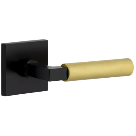 Viaggio Split Finish Right Handed Solid Brass Privacy Door Lever Set with Contempo Lever and Quadrato Rose - 2-3/8" Backset Satin Black / Satin Brass