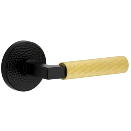 Viaggio Split Finish Right Handed Solid Brass Non-Turning One-Sided Dummy Door Lever with Contempo Fluted Lever and Circolo Hammered Rose Satin Black / Satin Brass