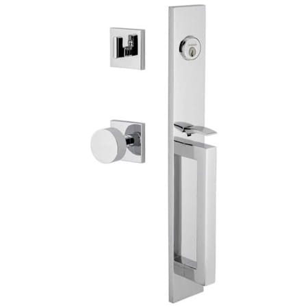 Viaggio Quadrato Full Plate Keyed Entry "D" Grip Handleset with Circolo Interior Knob and Quadrato Trim - 2-3/4" Backset Bright Chrome