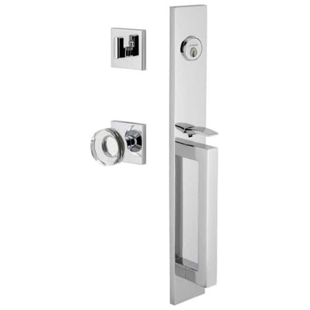Viaggio Quadrato Full Plate Keyed Entry "D" Grip Handleset with Circolo Crystal Interior Knob and Quadrato Trim - 2-3/4" Backset Bright Chrome