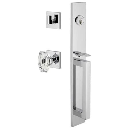 Viaggio Quadrato Full Plate Keyed Entry "D" Grip Handleset with Stella Crystal Interior Knob and Quadrato Trim - 2-3/4" Backset Bright Chrome