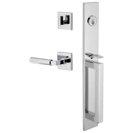 Viaggio Quadrato Left Handed Full Plate Keyed Entry "D" Grip Handleset with Contempo Smooth Interior Lever and Quadrato Trim - 2-3/8" Backset Bright Chrome