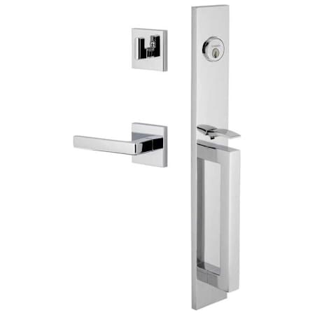Viaggio Quadrato Left Handed Full Plate Keyed Entry "D" Grip Handleset with Lusso Interior Lever and Quadrato Trim - 2-3/4" Backset Bright Chrome