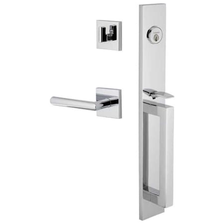 Viaggio Quadrato Right Handed Full Plate Keyed Entry "D" Grip Handleset with Moderno Interior Lever and Quadrato Trim - 2-3/8" Backset Bright Chrome