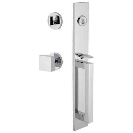 Viaggio Quadrato Full Plate Keyed Entry "D" Grip Handleset with Quadrato Interior Knob and Circolo Trim - 2-3/4" Backset Bright Chrome