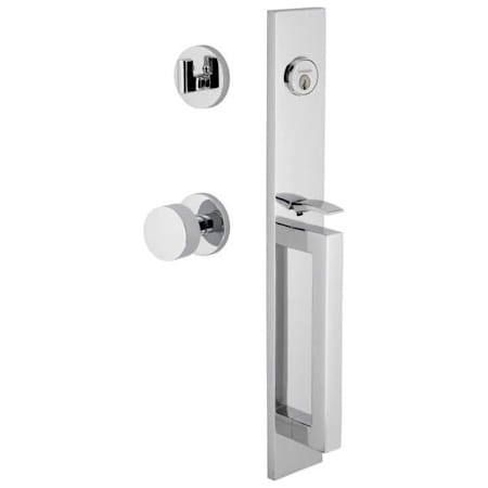 Viaggio Quadrato Full Plate Keyed Entry "D" Grip Handleset with Circolo Interior Knob and Trim - 2-3/8" Backset Bright Chrome