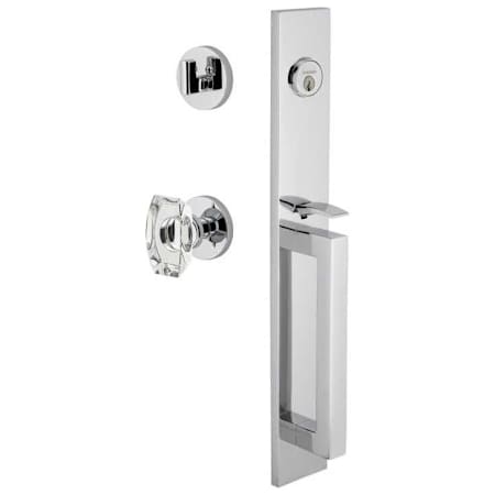 Viaggio Quadrato Full Plate Keyed Entry "D" Grip Handleset with Stella Crystal Interior Knob and Circolo Trim - 2-3/8" Backset Bright Chrome