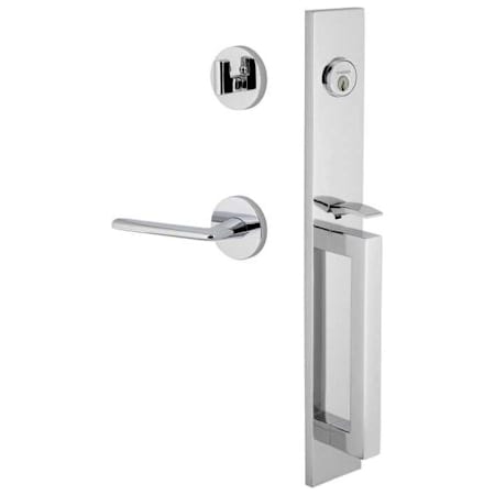 Viaggio Quadrato Left Handed Full Plate Keyed Entry "D" Grip Handleset with Brezza Interior Lever and Circolo Trim - 2-3/4" Backset Bright Chrome