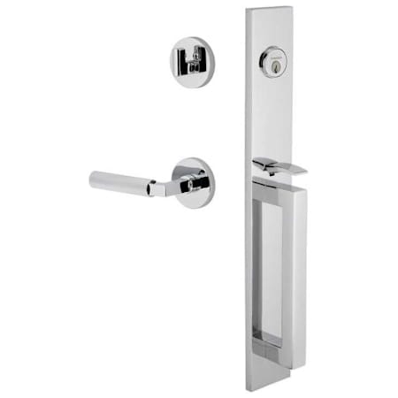 Viaggio Quadrato Right Handed Full Plate Keyed Entry "D" Grip Handleset with Contempo Fluted Interior Lever and Circolo Trim - 2-3/8" Backset Bright Chrome