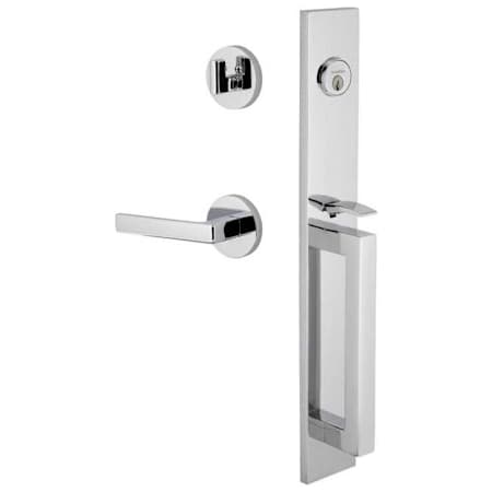 Viaggio Quadrato Right Handed Full Plate Keyed Entry "D" Grip Handleset with Lusso Interior Lever and Circolo Trim - 2-3/8" Backset Bright Chrome