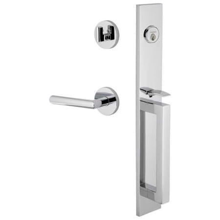 Viaggio Quadrato Right Handed Full Plate Keyed Entry "D" Grip Handleset with Moderno Interior Lever and Circolo Trim - 2-3/4" Backset Bright Chrome