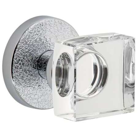 Viaggio Motivo Solid Brass Passage Door Knob Set with Quadrato Crystal Knob and Circolo Leather Rosette - 2-3/8" Backset Bright Chrome