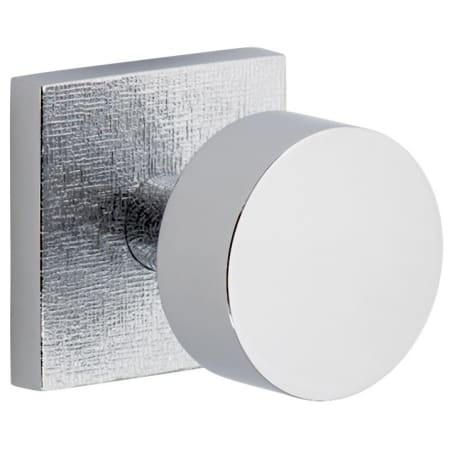 Viaggio Motivo Solid Brass Passage Door Knob Set with Circolo Brass Knob and Quadrato Linen Backplate - 2-3/8" Backset Bright Chrome