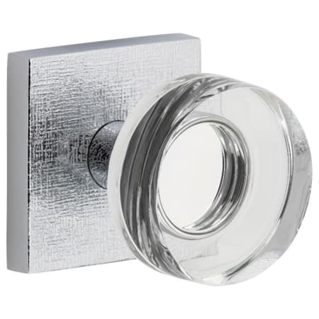 Viaggio Motivo Solid Brass Passage Door Knob Set with Circolo Crystal Knob and Quadrato Linen Backplate - 2-3/8" Backset Bright Chrome