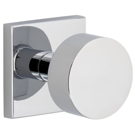 Viaggio Quadrato Solid Brass Passage Door Knob Set with Circolo Brass Knob and Quadrato Linen Backplate - 2-3/4" Backset Bright Chrome