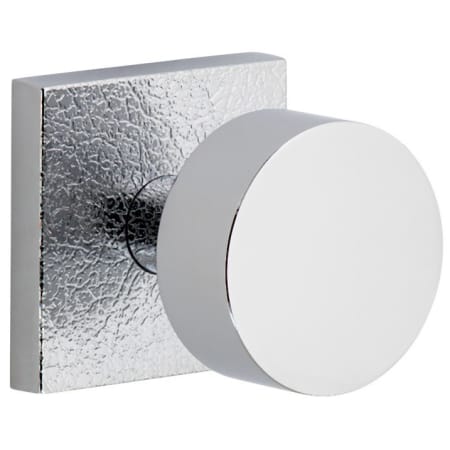Viaggio Motivo Solid Brass Passage Door Knob Set with Circolo Brass Knob and Quadrato Leather Backplate - 2-3/4" Backset Bright Chrome