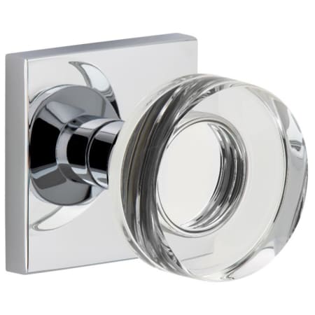 Viaggio Quadrato Solid Brass Passage Door Knob Set with Circolo Round Crystal Knob and Square Backplate - 2-3/4" Backset Bright Chrome