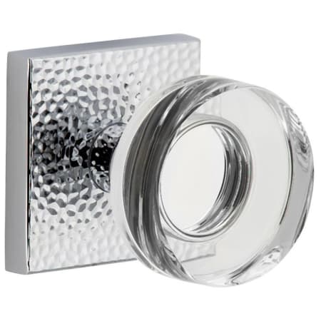 Viaggio Quadrato Hammered Solid Brass Passage Door Knob Set with Circolo Crystal Knob and Quadrato Hammered Backplate - 2-3/4" Backset Bright Chrome