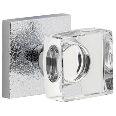 Viaggio Motivo Solid Brass Passage Door Knob Set with Quadrato Crystal Knob and Leather Backplate - 2-3/4" Backset Bright Chrome