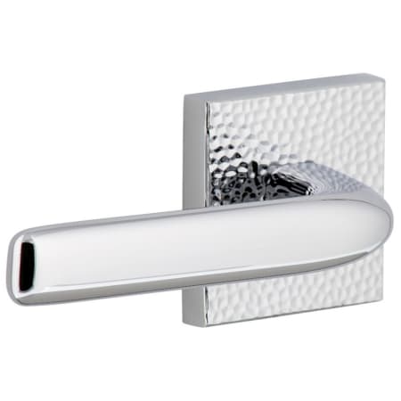 Viaggio Quadrato Hammered Left Handed Solid Brass Passage Door Lever Set with Bella Lever and Quadrato Hammered Backplate - 2-3/8" Backset Bright Chrome