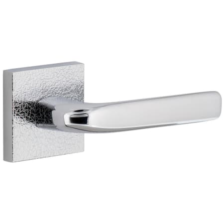 Viaggio Motivo Right Handed Solid Brass Passage Door Lever Set with Bella Lever and Quadrato Leather Backplate - 2-3/8" Backset Bright Chrome