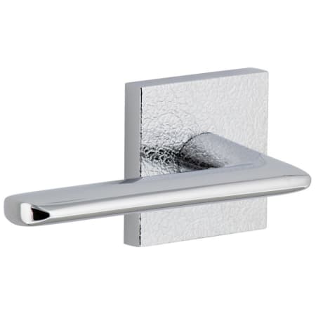 Viaggio Motivo Left Handed Solid Brass Passage Door Lever Set with Brezza Lever and Quadrato Leather Backplate - 2-3/8" Backset Bright Chrome