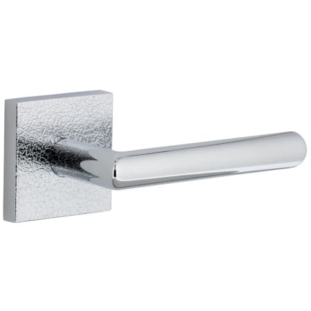 Viaggio Motivo Right Handed Solid Brass Passage Door Lever Set with Moderno Lever and Quadrato Leather Backplate - 2-3/8" Backset Bright Chrome
