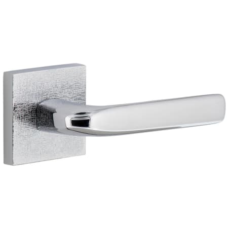 Viaggio Motivo Right Handed Solid Brass Passage Door Lever Set with Bella Lever and Quadrato Linen Backplate - 2-3/4" Backset Bright Chrome