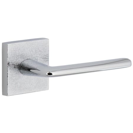 Viaggio Motivo Right Handed Solid Brass Passage Door Lever Set with Brezza Lever and Quadrato Linen Backplate - 2-3/4" Backset Bright Chrome
