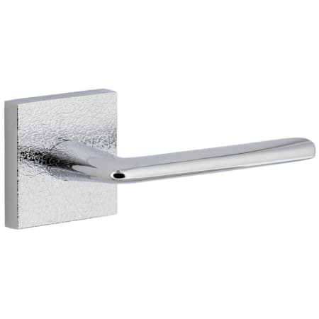 Viaggio Motivo Right Handed Solid Brass Passage Door Lever Set with Brezza Lever and Quadrato Leather Backplate - 2-3/4" Backset Bright Chrome
