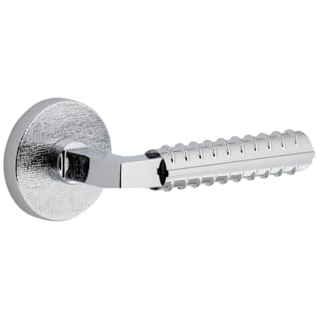 Viaggio Motivo Right Handed Solid Brass Passage Door Lever Set with Contempo Rebar Lever and Circolo Linen Rosette - 2-3/4" Backset Bright Chrome