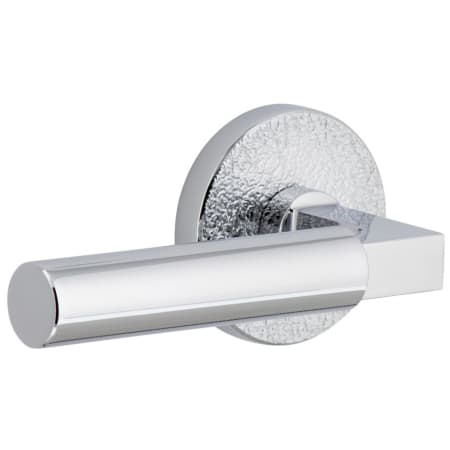 Viaggio Motivo Left Handed Solid Brass Passage Door Lever Set with Contempo Lever and Circolo Leather Rosette - 2-3/8" Backset Bright Chrome