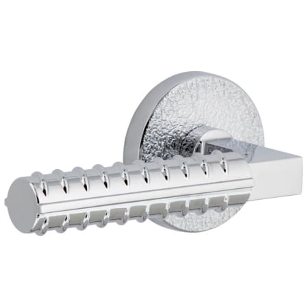 Viaggio Motivo Left Handed Solid Brass Passage Door Lever Set with Contempo Rebar Lever and Circolo Leather Rosette - 2-3/8" Backset Bright Chrome