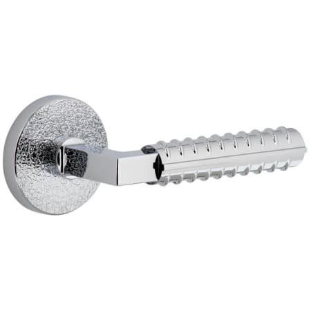 Viaggio Motivo Right Handed Solid Brass Passage Door Lever Set with Contempo Rebar Lever and Circolo Leather Rosette - 2-3/8" Backset Bright Chrome