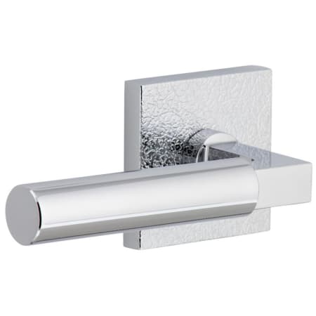 Viaggio Motivo Left Handed Solid Brass Passage Door Lever Set with Contempo Lever and Quadrato Leather Backplate - 2-3/4" Backset Bright Chrome