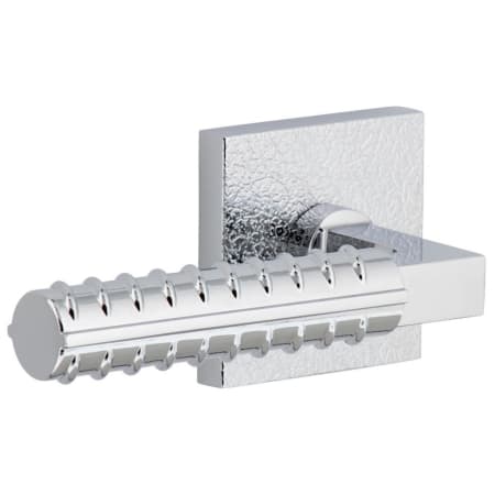 Viaggio Motivo Left Handed Solid Brass Passage Door Lever Set with Contempo Rebar Lever and Quadrato Leather Backplate - 2-3/4" Backset Bright Chrome
