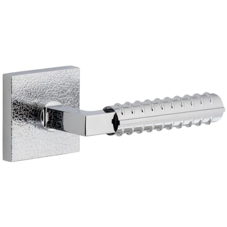 Viaggio Motivo Right Handed Solid Brass Passage Door Lever Set with Contempo Rebar Lever and Quadrato Leather Backplate - 2-3/4" Backset Bright Chrome